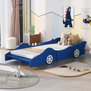 uhomepro Platform Bed Frame Race Car-Shaped Bed with Headboard, Pine Wood Twin Bed Frame for Kids Boys Girls with Wood Slats Support, No Box Spring Needed