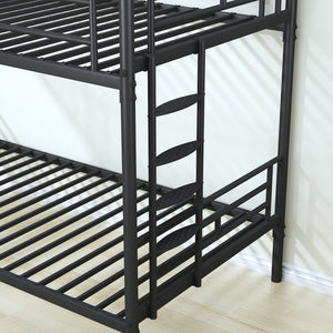 uhomepro Twin Over Twin Bunk Bed, Metal Bunk Beds for Kids Adults Teens, Bed Frame with Side Ladder, Metal Support Slat, Safety Guard Rail, No Box Spring Need, Black