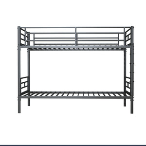 uhomepro Twin Over Twin Bunk Bed, Metal Bunk Beds for Kids Adults Teens, Bed Frame with Side Ladder, Metal Support Slat, Safety Guard Rail, No Box Spring Need, Black