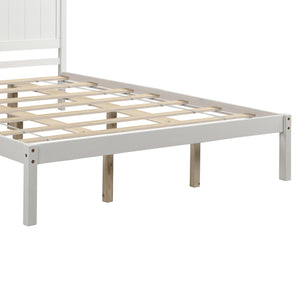 Queen Platform Bed with Headboard, Premium White Wood Bed Frame, Modern Queen Bed Mattress Foundation with Solid Wood Slat Support for Boys, Girls, Kids and Adults, No Box Spring Required, L598