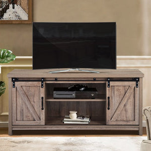 51" Entertainment Center, Living Room TV Stand with Barn Door and Storage Shelves, Media Console Table TV Cabinet, TV Stands for Flat Screens, Apartment/ Office/ Home Corner TV Stand, Oak Color, W8452