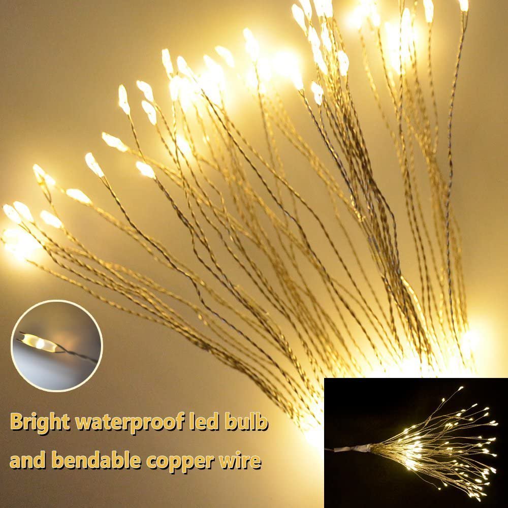 Starburst Lights, Battery Operated Hanging LED String Lights with Remote Control, 8 Modes Dimmable Christmas Decorative Fairy Fireworks Light for Bedroom, Garden, Patio, Party, 150 LED, 2 Pack, I4122