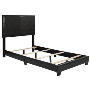 Twin Platform Bed Frame with Headboard, Heavy Duty Faux Leather Upholstered Bed Frame/Mattress Foundation with Wood Slat Support for Adults Teens Children, Box Spring Required, Black, L460