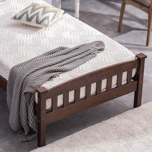 Twin Bed Frames No Box Spring Needed, UHOMEPRO Solid Wood Platform Bed Frame with Headboard, Strong Wooden Slats, Easy Assembly, Twin Bed Frames for Kids, Twin Bed Frames for Adults, Walnut, W14021
