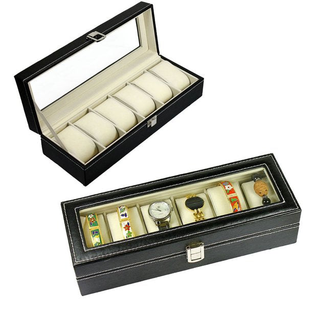 Personalized Men's Watch Box, Jewelry Storage Display Case Organizer for Necklaces, Bracelets, Sunglasses, PU Leather 6/10/12/20/24 Slots Wrist Watch Display Box, Great Gift for Birthday, Black, W3245