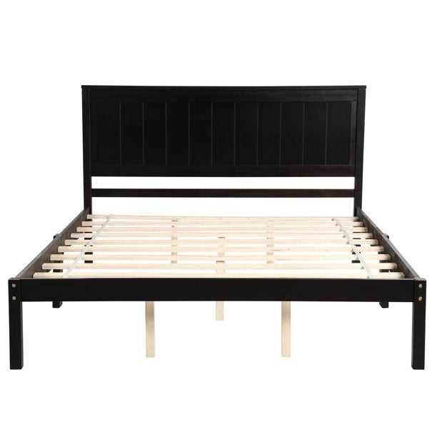 Queen Platform Bed Frame, Wooden Queen Bed Frame with Headboard, Great for Boys, Girls, Kids, Teens&Adults, Queen Bed Frame No Box Spring Needed, Modern Bedroom Furniture, Brown, W01