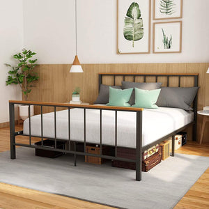 uhomepro Modern Platform Queen Bed Frame with Headboard and Footboard, Heavy Duty Mattress Foundation with Metal Slat Support, No Box Spring Needed, 600lbs, Queen