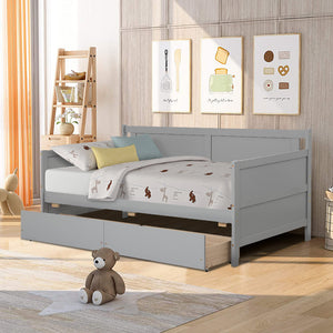 Twin Size Daybed with Drawers, Wood Twin Bed Frame Mattress Foundation for Kids Girls Boys, Q16