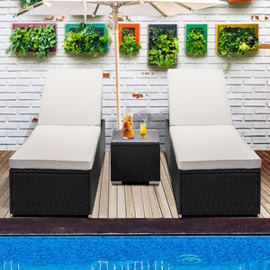 3-Piece Outdoor Patio Furniture Set Chaise Lounge, Q53