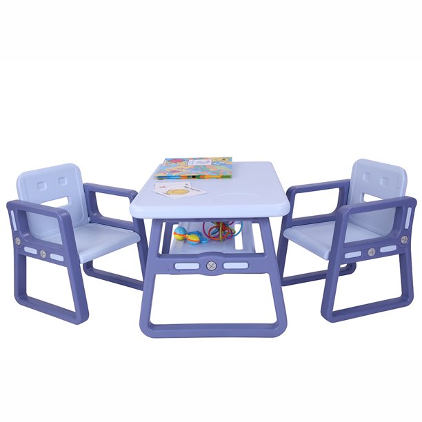 Kids Table and Chair Set, 3 Pieces Set Toddler Table and Chair Set Includes 2 Chairs and 1 Activity Table, Child Art Table, Playroom Furniture, School Desk for 3+ Years Old Boy/Girl, Purple, W5525