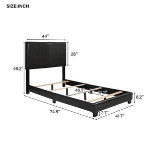 Twin Platform Bed Frame with Headboard, Heavy Duty Faux Leather Upholstered Bed Frame/Mattress Foundation with Wood Slat Support for Adults Teens Children, Box Spring Required, Black, L478