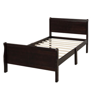 Twin Bed Frame No Box Spring Needed, Wood Platform Bed Frame with Headboard & Footboard, Strong Wooden Slats, Twin Bed Frames for Kids, Adults, Modern Bedroom Furniture, Espresso, W9774