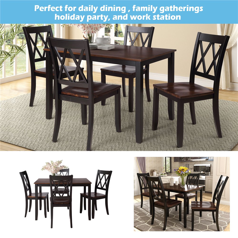 Black Dining Table Set for 4, Modern 5 Piece Dining Room Table Sets with Chairs, Heavy Duty Wooden Rectangular Kitchen Table Set for Home, Kitchen, Living Room, Restaurant, L889