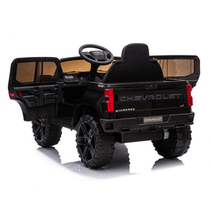 12V Ride on Truck, Chevrolet Silverado Black Ride on Toys with Remote Control, Powered Ride on Cars for Boys Girls, Black Electric Cars for Kids to Ride, LED Lights, MP3 Music, Foot Pedal,CL220