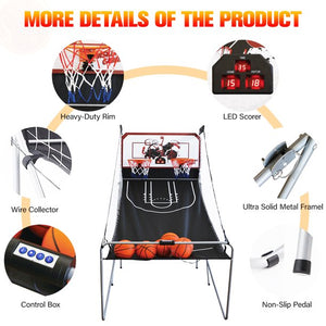 uhomepro Arcade Basketball Game Indoor Double Basketball Hoops shot with 6 Balls, Electronic Scoreboard, 8 Different Games, Inflation Pump, Foldable Basketball Stand System for Kids Teenager Adult