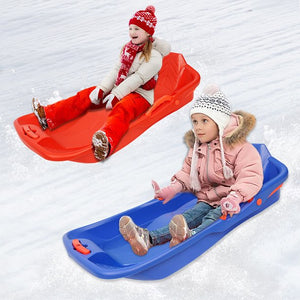 uhomepro 2-Pack Snow Sleds for Kids Toddlers, Plastic Toboggan Downhill Pull Sled with Brakes Pulling Rope and Handles, Sledding Board for for Outdoor Skiing, Grass Sliding, Sand Boarding