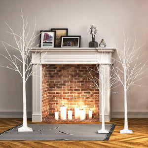 3 Pieces Prelit White Birch Tree with LED Lights, Artificial Christmas Tree with Stand, Christmas Decorations for Indoor Outdoor Garden Wedding Party, 4FT+5FT+6FT, W01