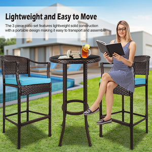 Outdoor High Top Table and Chair, Patio Furniture High Top Table Set with Glass Coffee Table, Removable Cushions, Q56