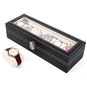 Personalized Men's Watch Box, Jewelry Storage Display Case Organizer for Necklaces, Bracelets, Sunglasses, PU Leather 6/10/12/20/24 Slots Wrist Watch Display Box, Great Gift for Birthday, Black, W3245