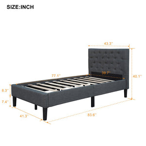 Twin Bed Frame with Headboard, Heavy Duty Fabric Upholstered Twin Platform Bed Frame/Mattress Foundation with Wood Slat Support for Adults Teens Children, Bed Frame No Box Spring Needed, CL572