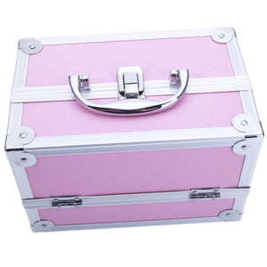 Professional Makeup Train Case, Aluminum Cosmetic Organizer Storage Box with Mirror, Extendable Trays, Makeup Travel Organizer Jewelry Box, Storage Makeup Brushes, Nail Polish, Lipstick, Pink, W5359
