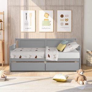 Twin Size Daybed with Drawers, Wood Twin Bed Frame Mattress Foundation for Kids Girls Boys, Q16
