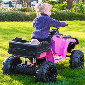 Quad ATV Ride On Cars for Kids, Battery Powered 12 Volt Ride ON Toys with Remote Control, Back Bucket, LED Lights&MP3 Player, ATV Motorcycle for 3-8 Years Old Boys Girls Gifts, Pink, W16409