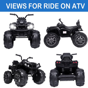 Kids Ride ON Toys for Boys Girls, 12 Volt Battery Powered Ride ON Car, Quad ATV Ride ON Car with LED Lights, MP3 Player, 3.7mph Max, 2 Speed, Electric Motorcycle for Kids, Black, W1866
