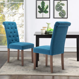 Upholstered Dining Chairs Set of 2, Solid Wood Tufted Parsons Dining Chair, Fabric Dining Chairs, Vintage Dining Room Chairs, Classic Accent Leisure Chair for Living Room, Hotel, Blue, W14602
