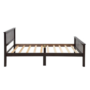 Twin Headboard and Footboard, Espresso Wood Platform Bed Frame with Solid Wood Slat Support, Modern Bed Mattress Foundation Sleigh Bed for Adults Teens Children, Easy Assembly, L4678