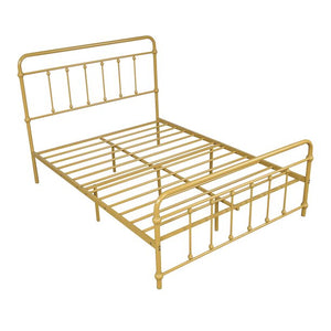 Full Bed Frame No Box Spring Needed, Metal Platform Bed Frame with Headboard and Footboard, Bed Frame for Bedroom, Full Size Bed Frames for Adult Kid, Antique Baking Paint Iron-Art Bed, Yellow, W14002