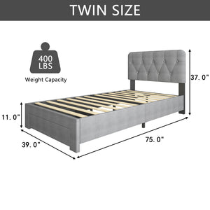 uhomepro Beige Queen Bed Frame for Adults Kids, Modern Faux Leather Upholstered Platform Bed Frame with Headboard, Queen Size Bed Frame Bedroom Furniture with Wood Slats Support, No Box Spring Needed