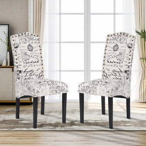 Contemporary Accent Chair, Linen Upholstered Dining Chairs Set of 2, Fabric Dining Room Chairs with Nailhead Trim and Solid Wood Legs, Classic Leisure Chair for Living Room Bedroom Kitchen, W12222