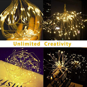 Led Christmas Lights, 120 LED Firework Lights, 8 Modes Dimmable with Remote Control, Battery Operated Hanging Fairy Lights, Waterproof, Indoors Outdoors Wedding Parties Christmas Decoration, W01