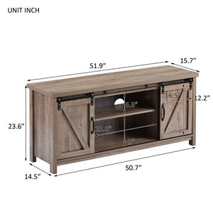 51" Entertainment Center, Living Room TV Stand with Barn Door and Storage Shelves, Media Console Table TV Cabinet, TV Stands for Flat Screens, Apartment/ Office/ Home Corner TV Stand, Oak Color, W8452