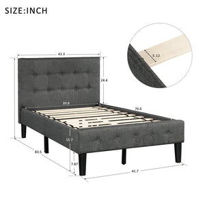 Twin Bed Frame, Modern Wood Platform Bed Frame with Headboard, Heavy Duty Fabric Upholstered Bed Frame/Mattress Foundation with Solid Wood Slat Support for Adults Teens Children, Easy Assembly, L4589