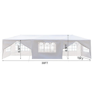 Backyard Tent for Parties, Waterproof Patio Gazebo with 8 Removable Sidewalls, 10x30ft, White, W03