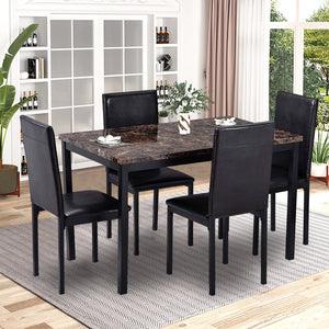 Dark Brown Kitchen Table Sets with Chairs for 4, 5 Piece Dining Table Sets with PU Leather Chairs, Heavy Duty Dining Room Table Set with Metal Frame for Home, Kitchen, Living Room, Restaurant, L880