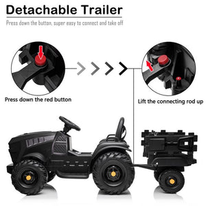 12 Volt Ride on Cars for Boys Girls, UHOMEPRO Electric Ride on Tractor with Trailer, MP3 Player, Battery Powered Truck Agricultural Vehicle, Ride on Toys for Kids, Black, W14912