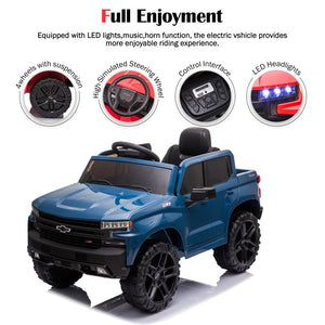 12V Ride on Truck, Chevrolet Silverado Blue Ride on Toys with Remote Control, Power Ride on Cars for Boys Girls, Blue Electric Cars for Kids to Ride, LED Lights, MP3 Music, Foot Pedal, CL745