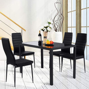 UHOMEPRO 5 Piece Black Kitchen Table Set, Dining table set with 4 Chairs, Dining Room Table Sets, Heavy-Duty Glass Table & Softly Seat, Breakfast Furniture for Dining Room, Living Room, W3123