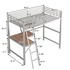 uhomepro Twin Size Metal Loft Bed Frame with MDF Desktop Desk and Shelf, No Box Spring Needed