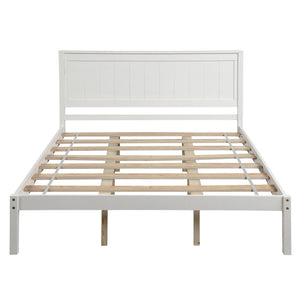 Queen Platform Bed with Headboard, Premium White Wood Bed Frame, Modern Queen Bed Mattress Foundation with Solid Wood Slat Support for Boys, Girls, Kids and Adults, No Box Spring Required, L598
