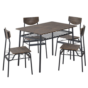 uhomepro 5-Piece Dining Room Table Set for 4 Person, Dining Table and Chairs Set Industrial Metal Frame Table and 4 Wooden Chairs Perfect for Kitchen Breakfast Nook Bar Small Apartment