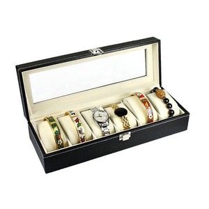 Personalized Men's Watch Box, Jewelry Storage Display Case Organizer for Necklaces, Bracelets, Sunglasses, PU Leather 6/10/12/20/24 Slots Wrist Watch Display Box, Great Gift for Birthday, Black, W3345