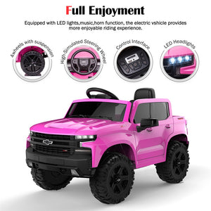 Ride on Toys for 3 Year Olds, Chevrolet Silverado 12V Ride on Cars with Remote Control, Battery Powered Ride on Pick up Truck, Pink Electric Cars for Kids, LED Lights, MP3 Music, CL175