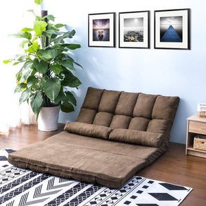 Floor Sofa Bed, Folding Futon Chaise Lounge Sofa Gaming Chair Floor Couch w/2 Pillows, Adjustable Floor Sofa and Couch, Sleeper Sofa Bed, Lazy Sofa Couch, Bedroom, Living Room Furniture, Brown, W6204