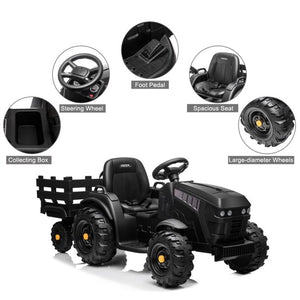 uhomepro Black 12 V Electric Truck Powered Ride-On with Trailer