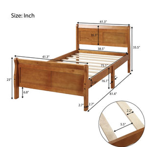 UHOMEPRO Twin Bed Frames for Kids, Boys, Girls, Heavy Duty Wood Twin Platform Bed Frame with Headboard&Footboard, Twin Bed Frame No Box Spring Needed, Modern Bedroom Furniture, Oak, W9797