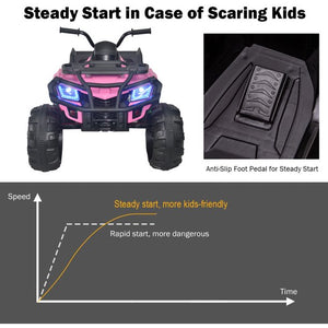 Quad ATV Ride On Cars for Kids, Battery Powered 12 Volt Ride ON Toys with Remote Control, Back Bucket, LED Lights&MP3 Player, ATV Motorcycle for 3-8 Years Old Boys Girls Gifts, Pink, W15842